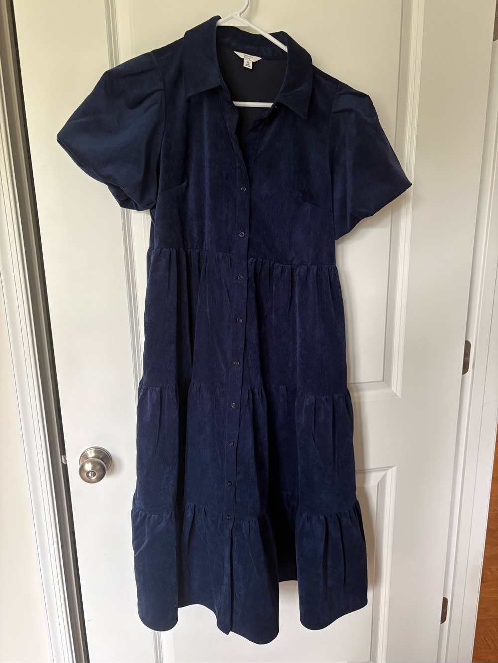 Crown and Ivory  Navy Corduroy Button-Front Tiered Dress - size petite large